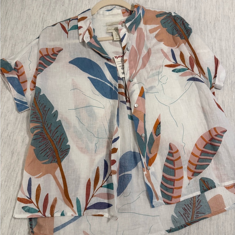 Cynthia Rowley Multicolor Leaf Print Blouse Sz Small Brand New with Tags!